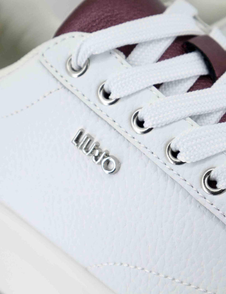 Sneakers donna Babol 01 in pelle bianca e bordeaux con suola alta 5 cm BF5059PX748S3909 WHITE/CREMISI Liu-Jo 