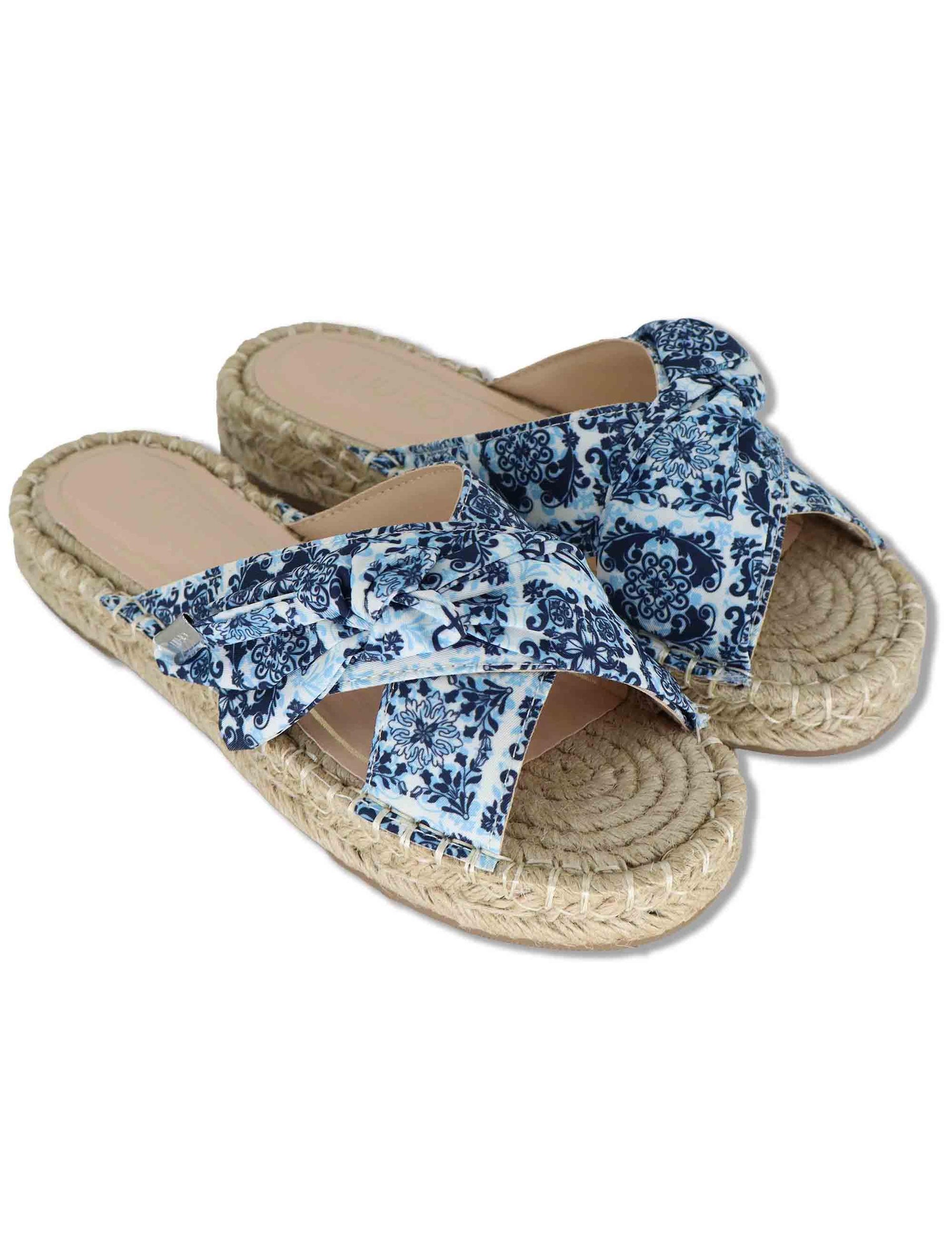 Sandali donna espadrillas in tessuto bianco a fantasia con incrocio e fiocco PAROS 03 CAPRI Liu-Jo 