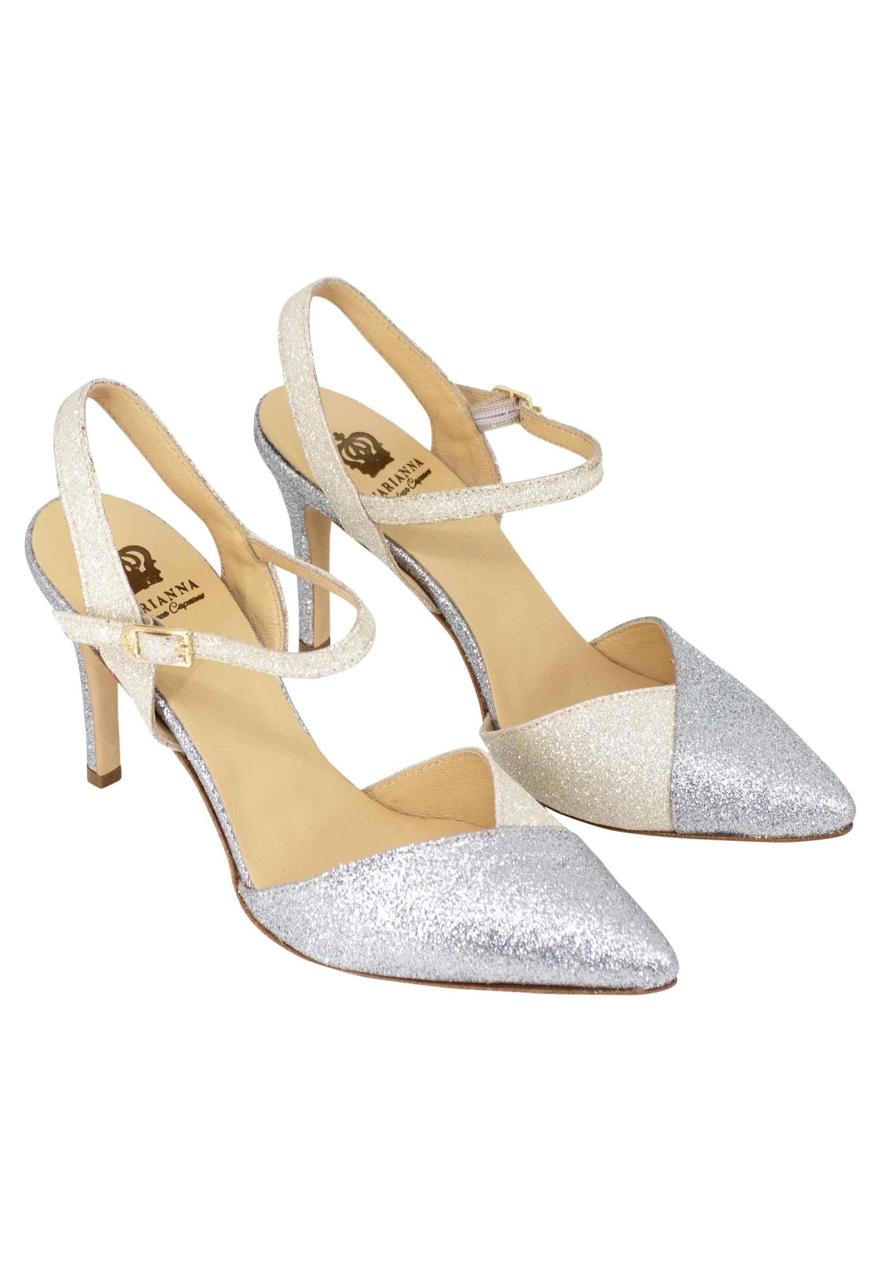 Sandali donna in glitter argento con cinturino alla caviglia DE1542 612 L'Arianna 