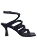 Women's black leather slingback sandals with high heel and square toe