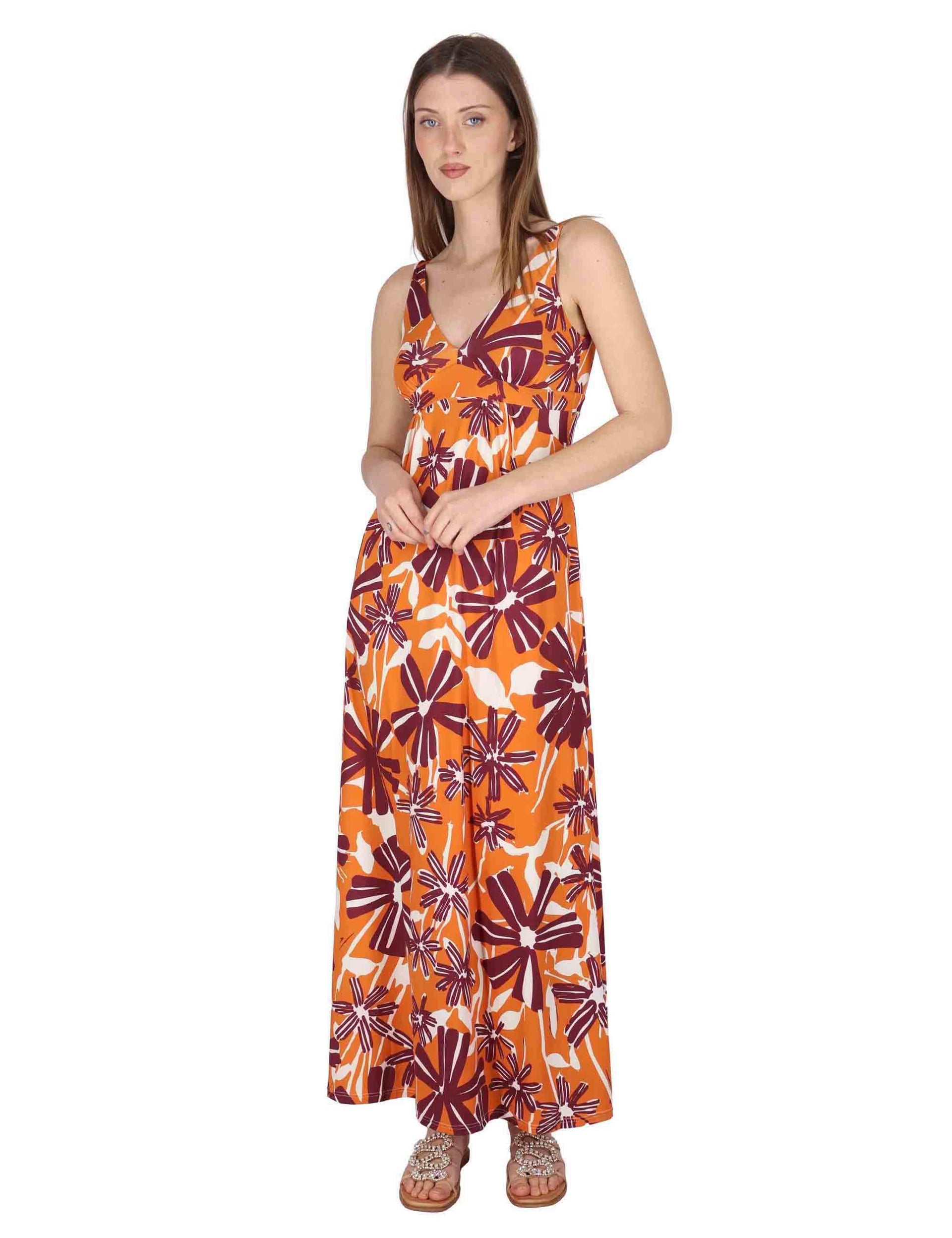 Abiti lunghi Empire donna in jersey arancione con fantasia floreale JFAAB0001-E2769-1244 2102 Justmine 