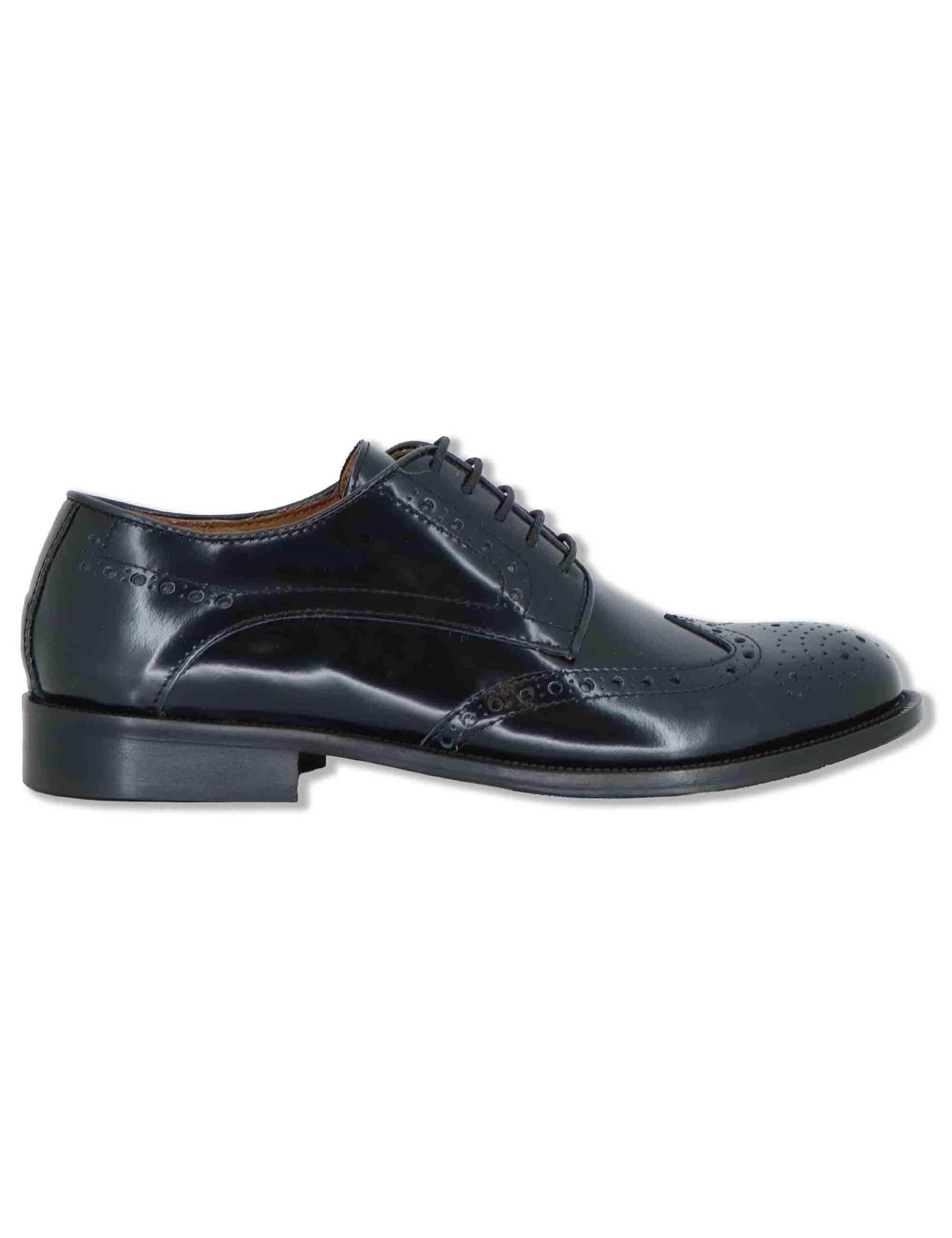 Stringate uomo in pelle nera con impunture all'inglese e suola in cuoio SPDU608 001 Spatarella 