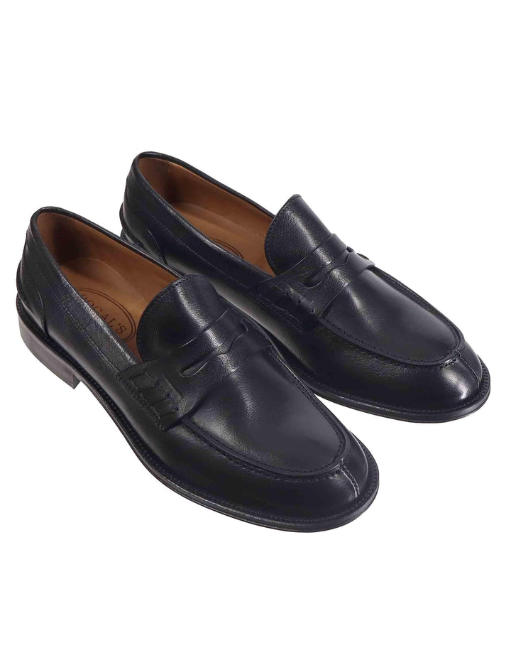 Mocassini uomo in pelle nera con suola in cuoio ORLEANS 2 001 Rogal's 