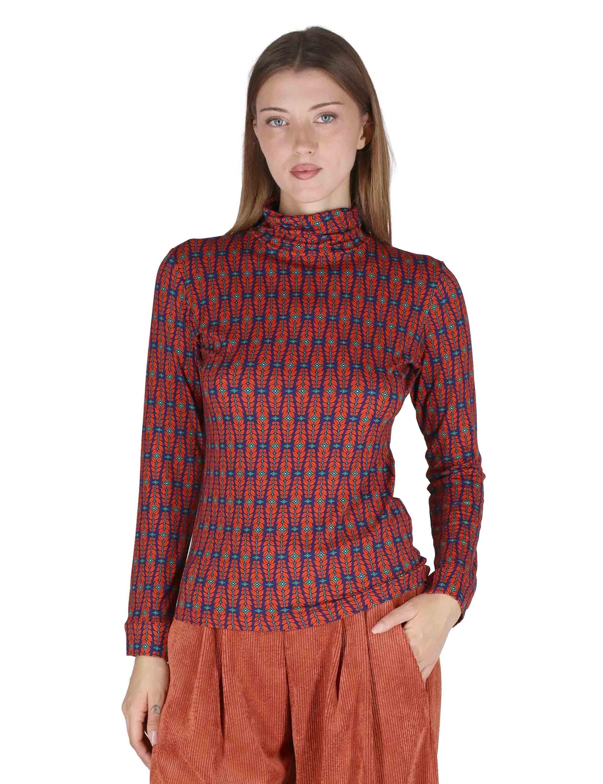 Camicie donna in jersey blu a fantasia a maniche lunghe e collo alto JABMJ0025-F1045 5020 Justmine 