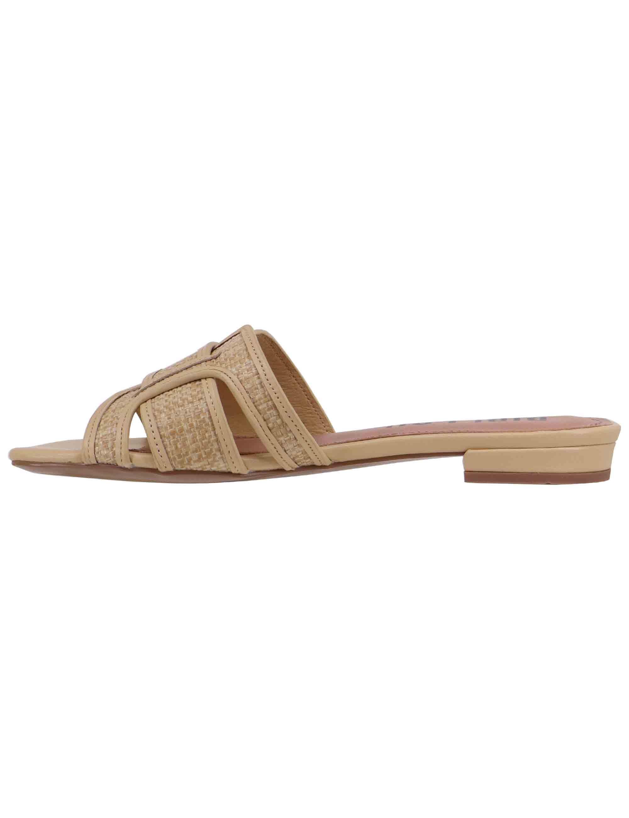 Sandali flat donna Holly in pelle e rafia beige 760Z69VK 030 Bibi Lou 