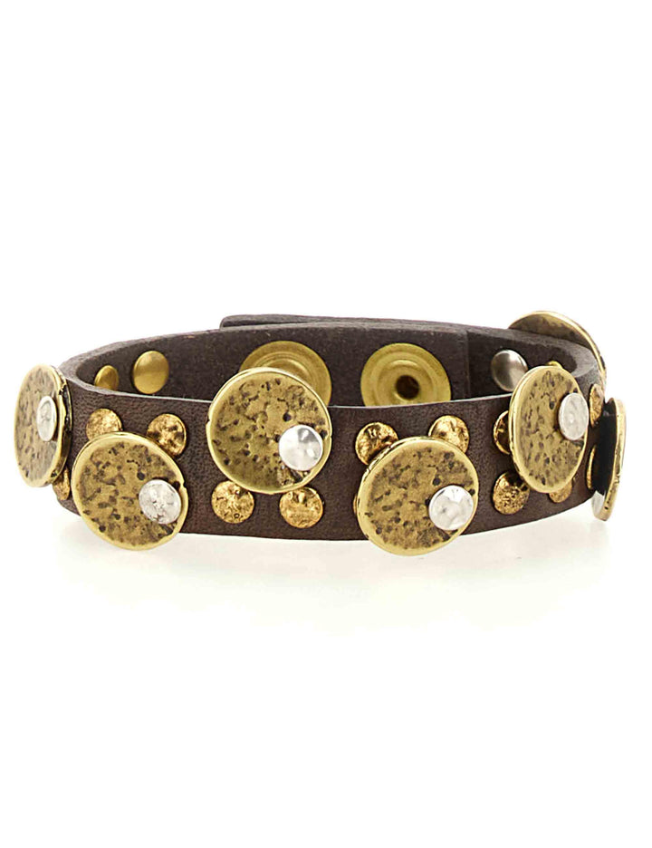Bracciali donna in pelle marrone con borchie e fibbe C024010ND X3010 C1501 Campomaggi 