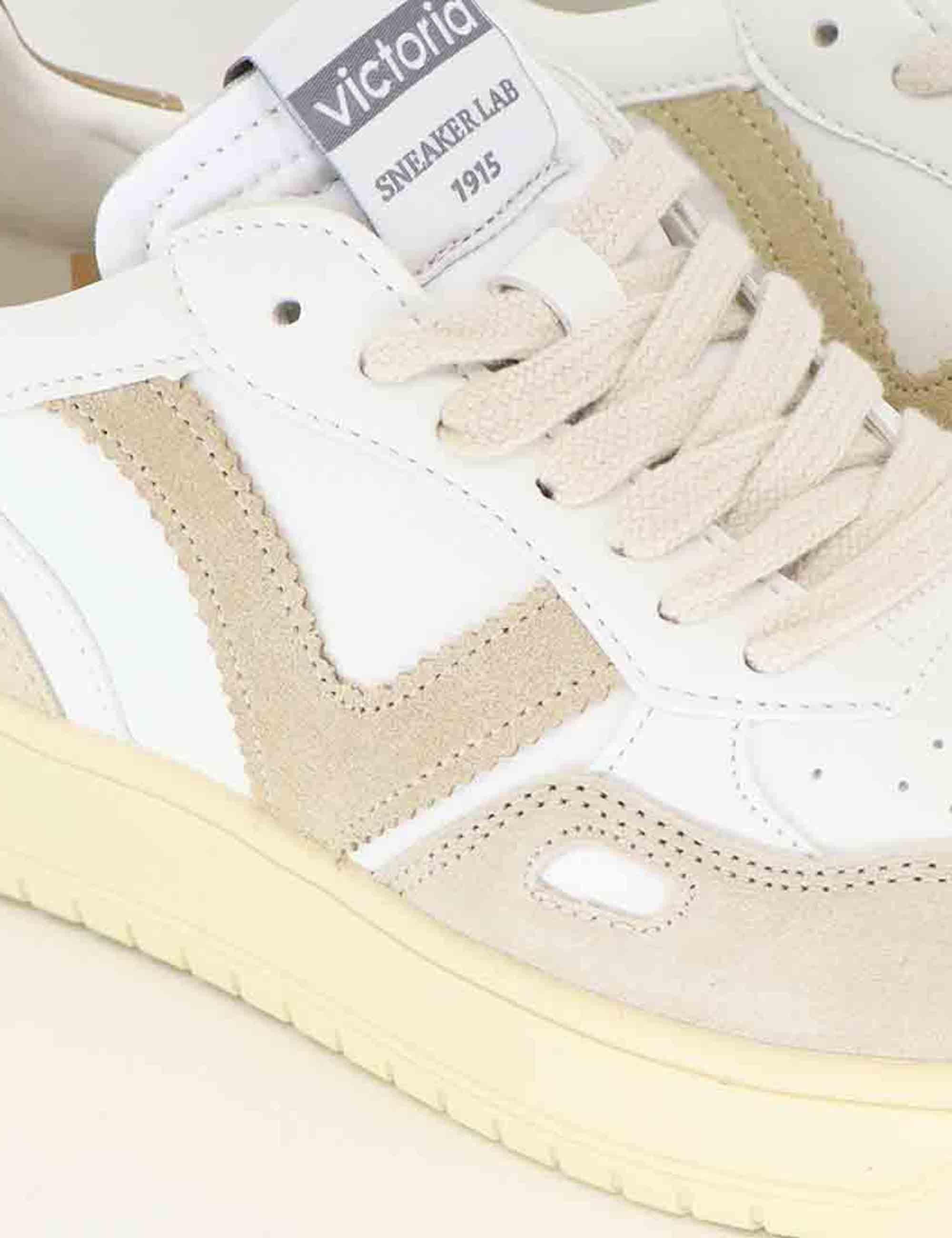 Sneakers donna in pelle bianca e camoscio beige 1257136 Beige Victoria 