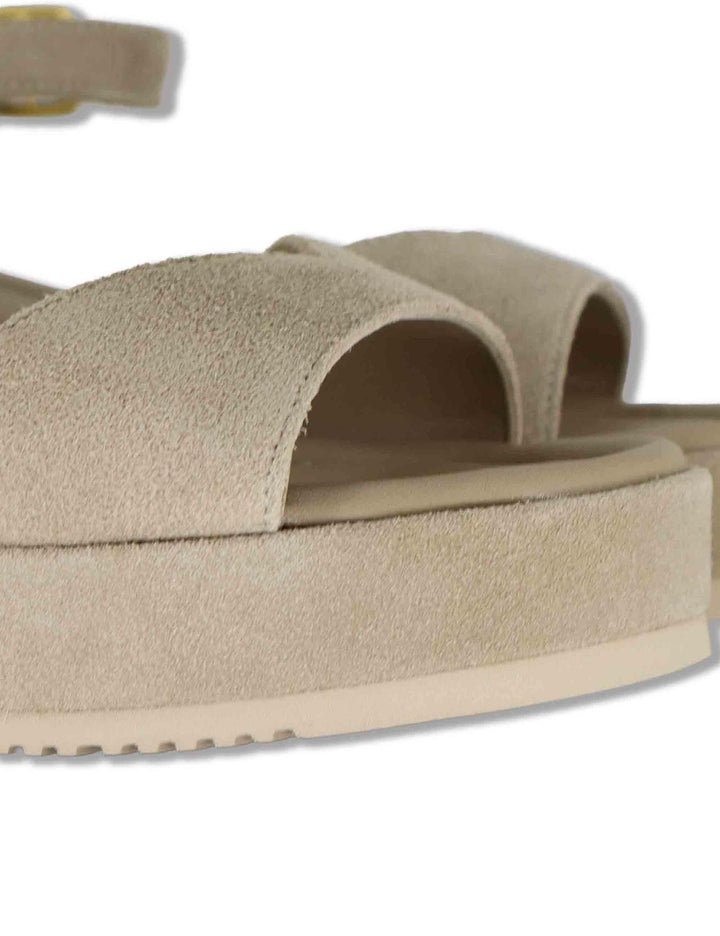 Sandali donna in camsocio beige con cinturino alla caviglia e zeppa media KEDAR BS BARLEY Unisa 