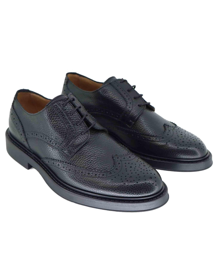 Stringate uomo in pelle nera con impunture e suola in gomma SP019 001 Spatarella 