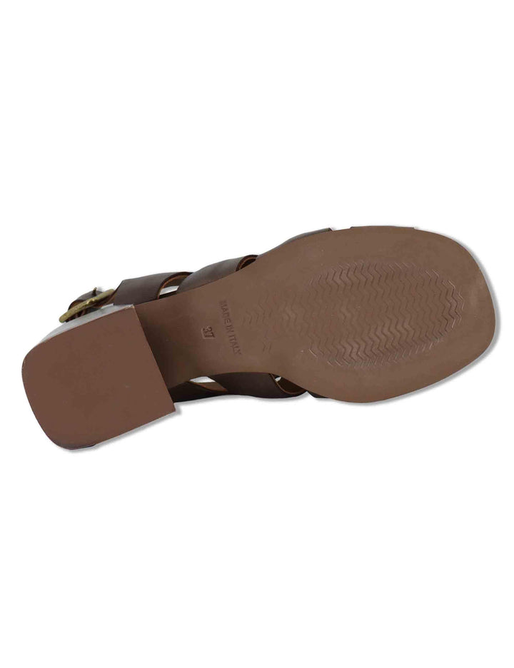 Sandali donna in pelle marrone con fibbia posteriore e tacco in cuoio SP6519 014 Spatarella 