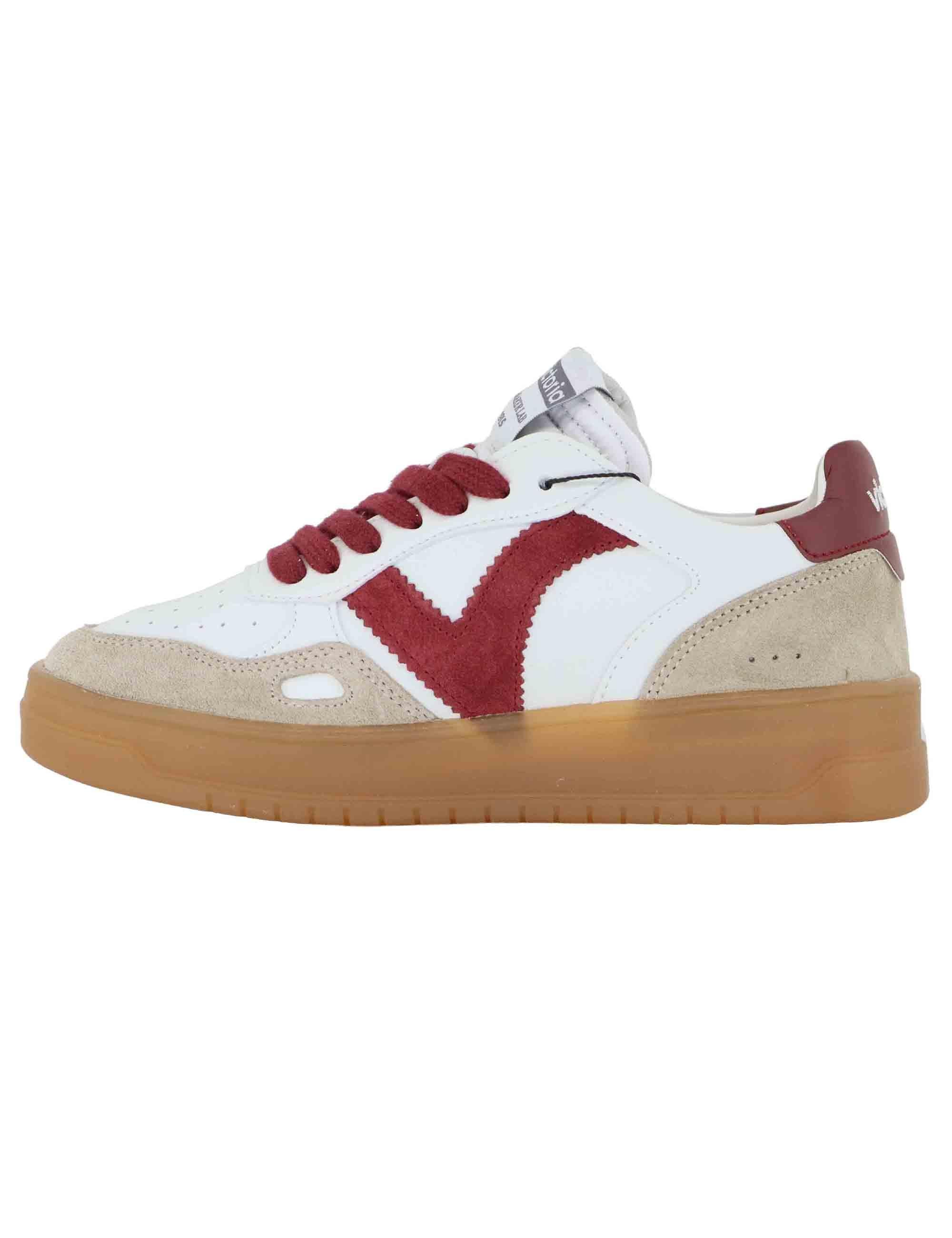 Sneakers donna in pelle bianca con logo in camoscio 1257125 Rojo Victoria 