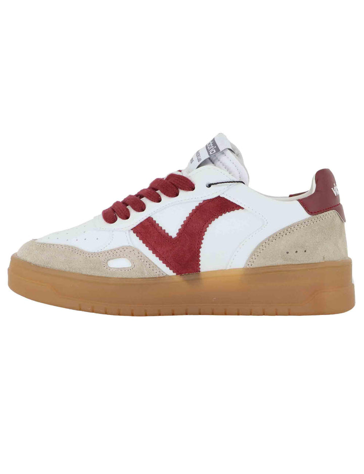 Sneakers donna in pelle bianca con logo in camoscio 1257125 Rojo Victoria 