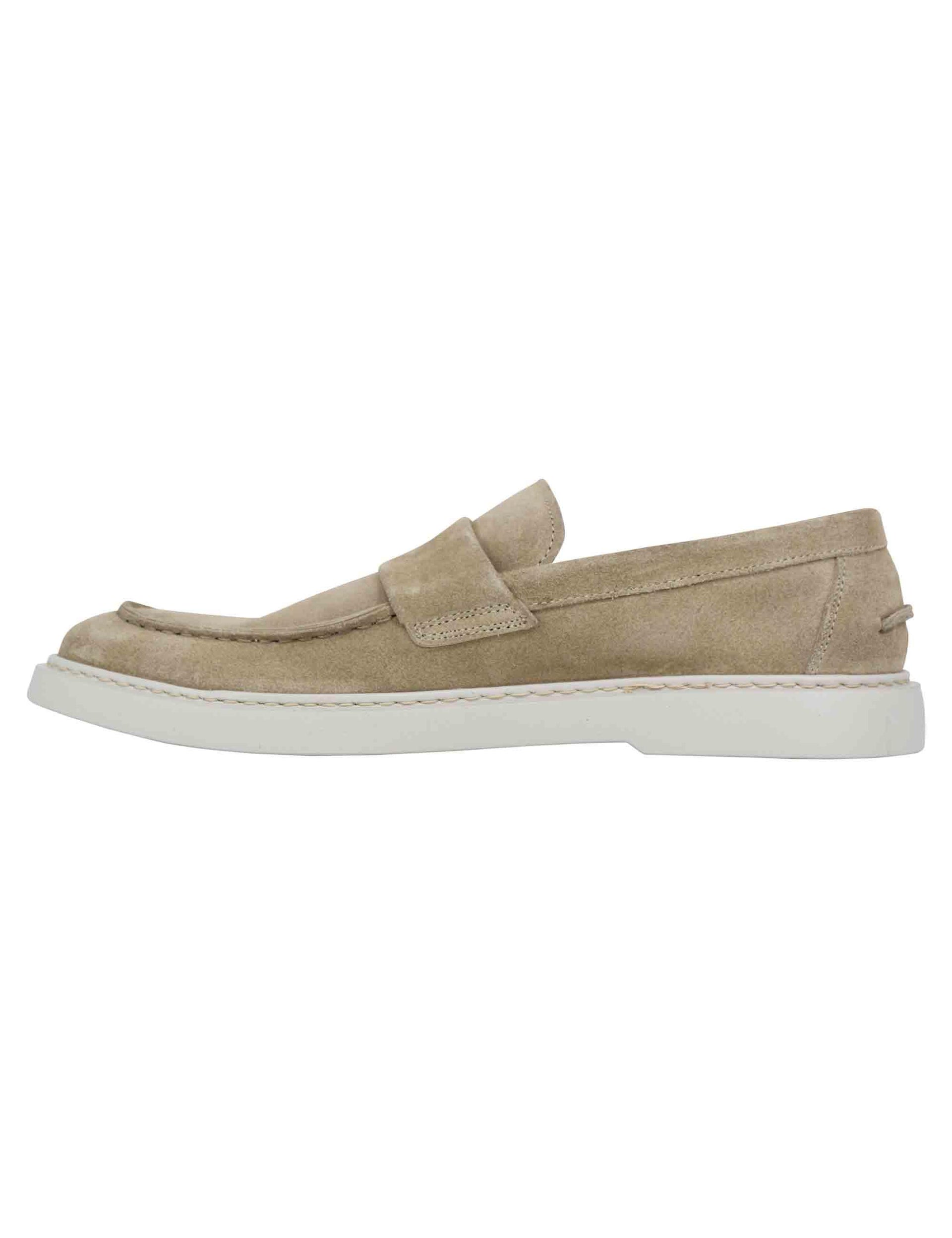Mocassini uomo in camoscio beige con suola in gomma bianca SP2645 015 Spatarella 