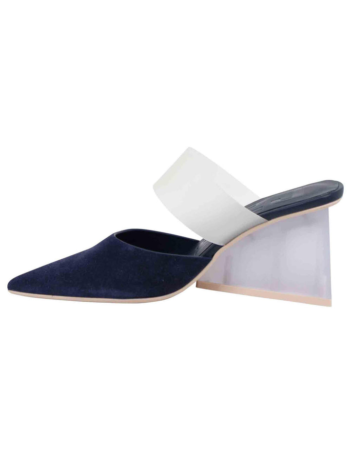 Sabot donna in camoscio blu con tacco alto e punta a punta 7635-D 002 Ras 