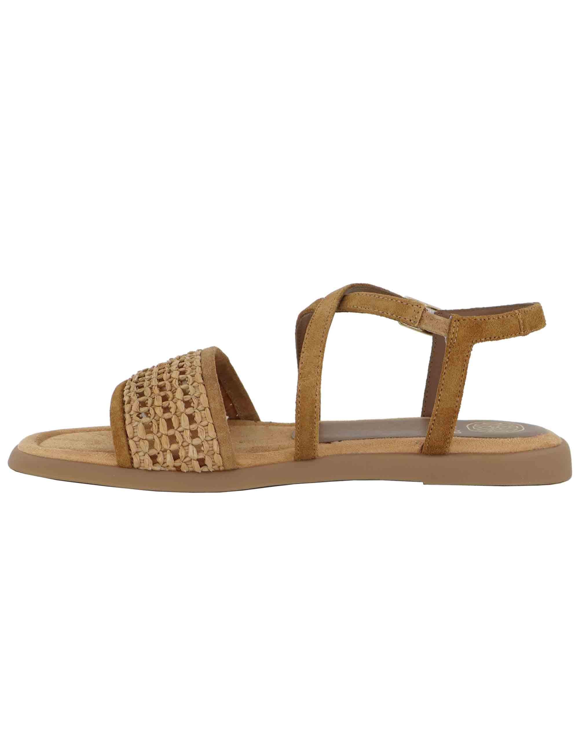 Sandali flat donna in camoscio cuoio con cinturino CHEVAL RFC_CUOI/CANNE Unisa 