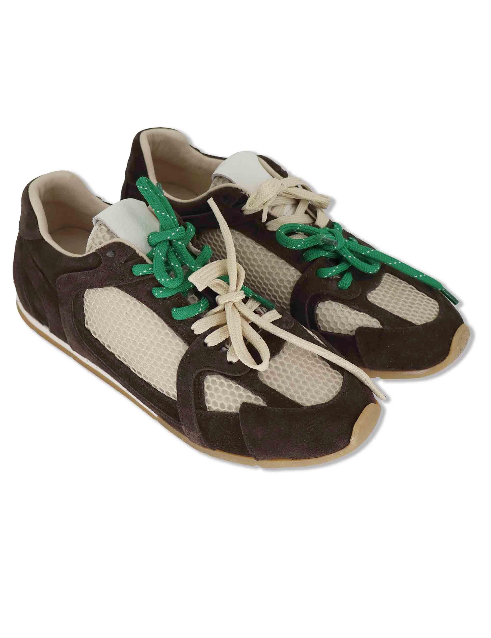 Sneakers donna in camoscio marrone e tessuto con suola bassa in gomma SP60133 014 Spatarella 
