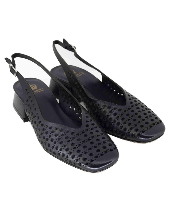 Slingback donna in pelle nera forata CH2525/G 001 L'Arianna 