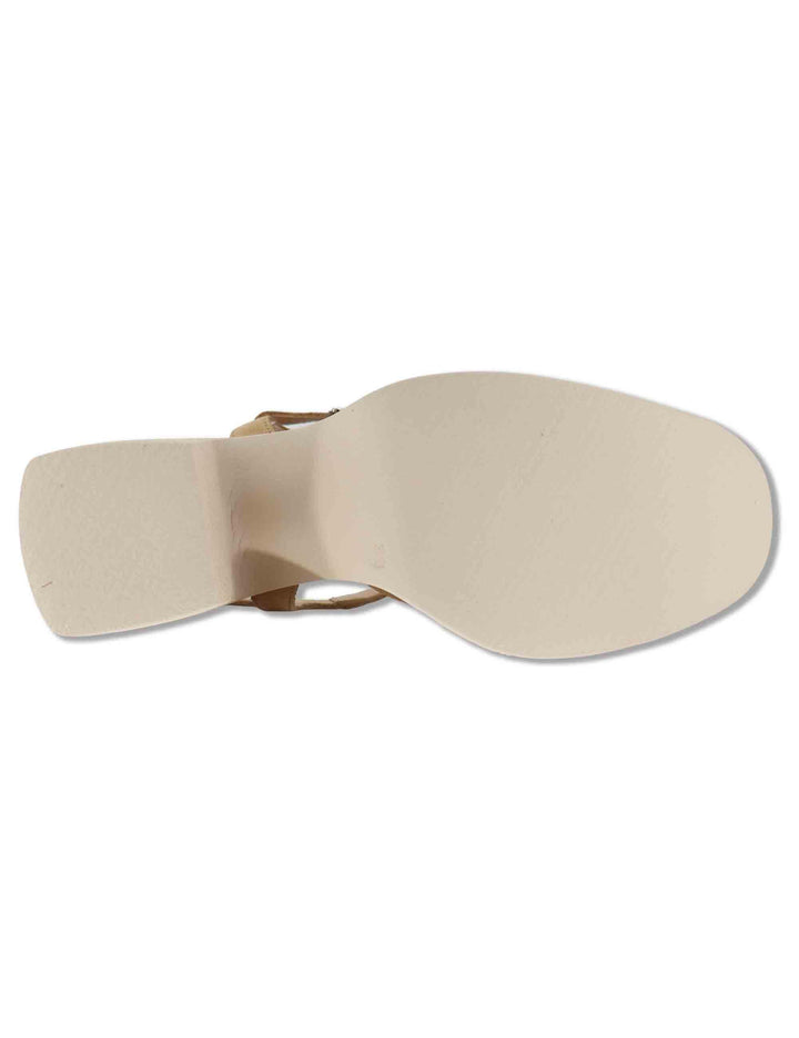 Sandali donna in pelle beige con cinturino alla caviglia e zeppa alta in gomma H-4991 011 Wonders 