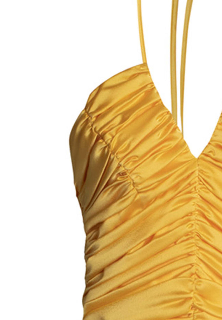 Top donna corto in tessuto giallo con drappeggio centrale e scollo a V THE PAOLINA TOP 007 Nineminutes 