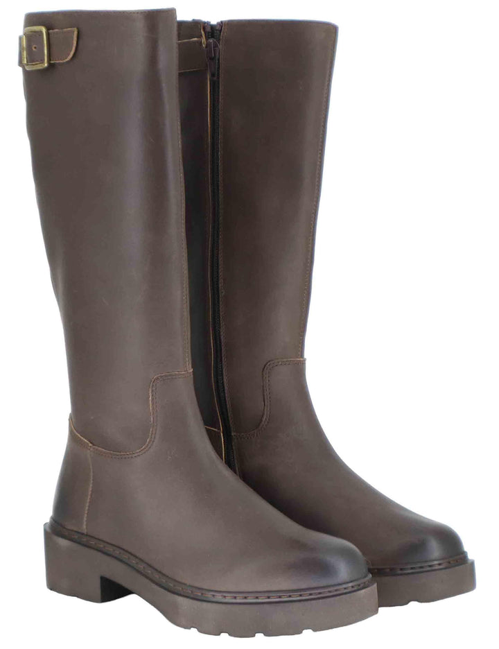 Stivali donna in pelle testa di moro con tacco basso in gomma JALE AF WENGUE Unisa 