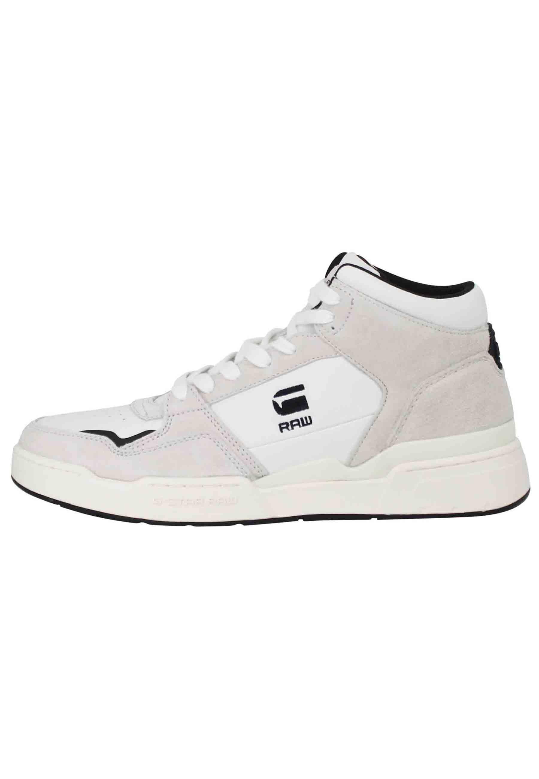 Sneakers a stivaletto uomo Attacc Mid in pelle bianca con riporti neri 2212 040711 1000 G-Star Raw 