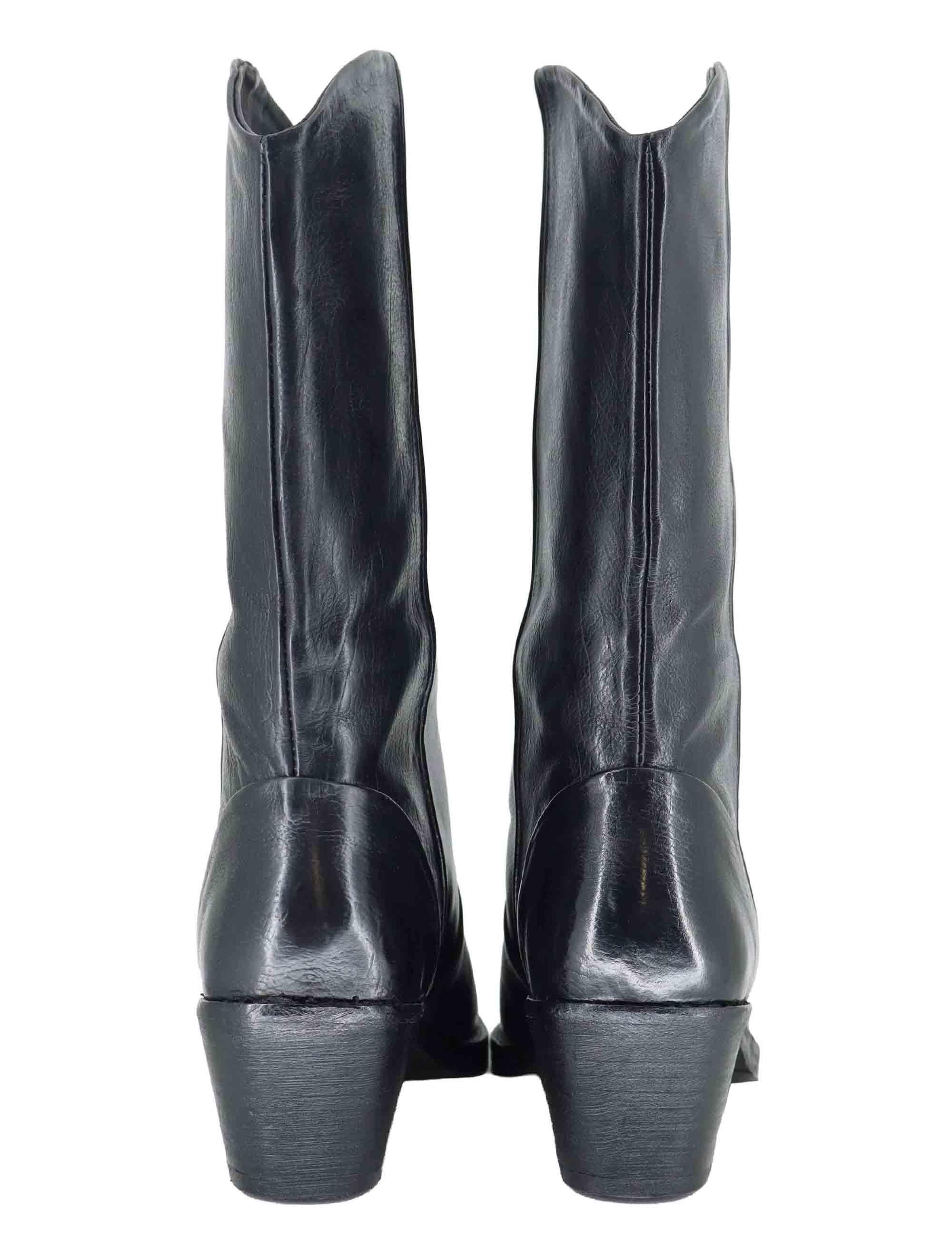 Stivali texani donna in pelle nera con tacco medio 252-21-14 BLACK Zolfo 