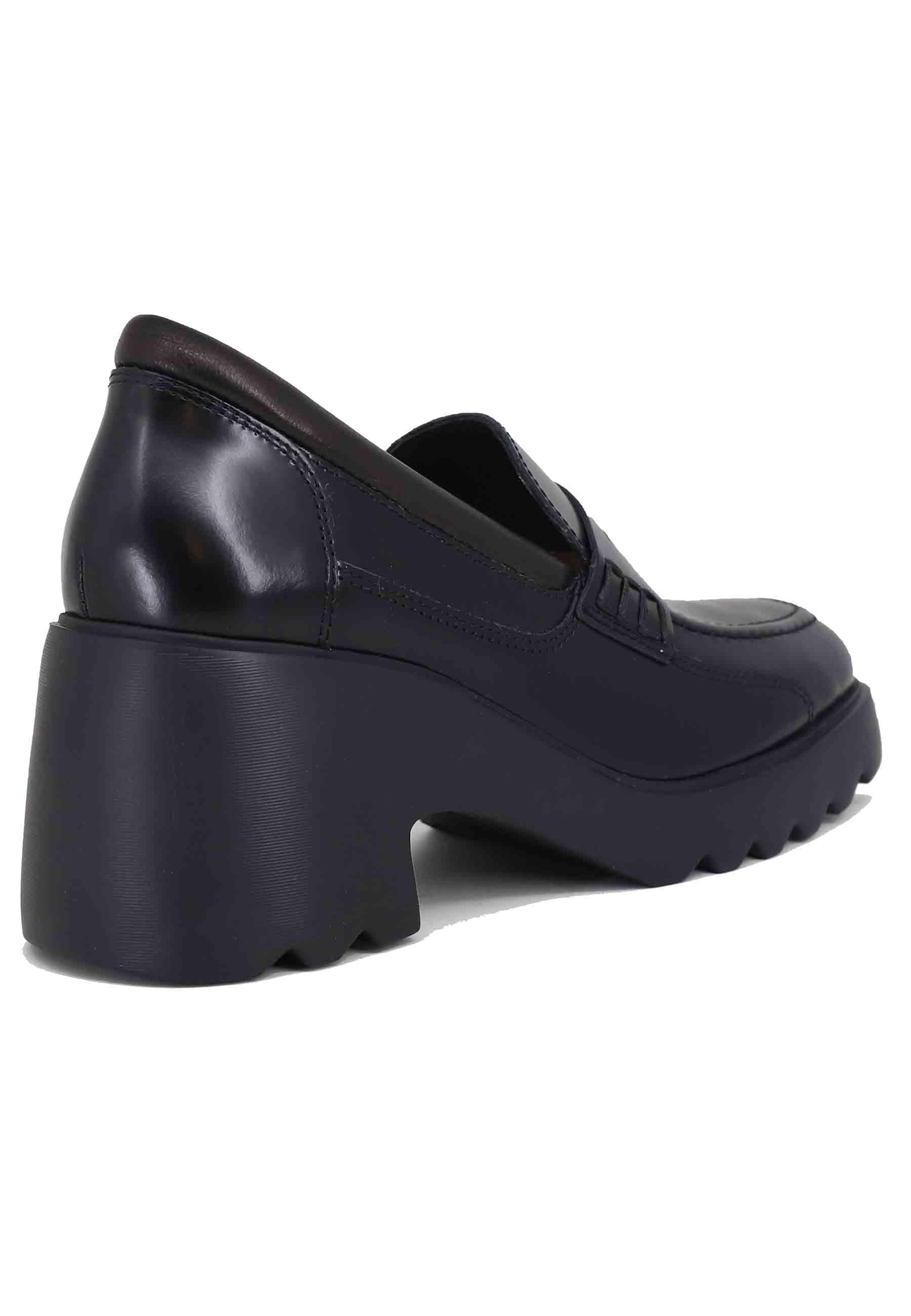 Mocassini donna in pelle nera con suola alta in gomma LAGER NTO BLACK SIVATOBLACK Unisa 