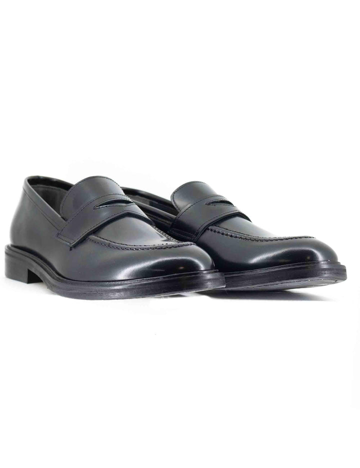 Mocassini uomo in pelle nera con suola in cuoio e gomma cucita SP10401 001 Spatarella 