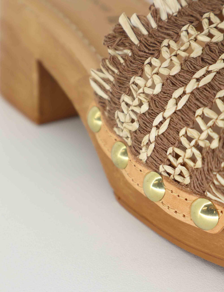 Sandali donna in rafia intrecciata cuoio con tacco in legno SR9234 014 Sandro Rosi 