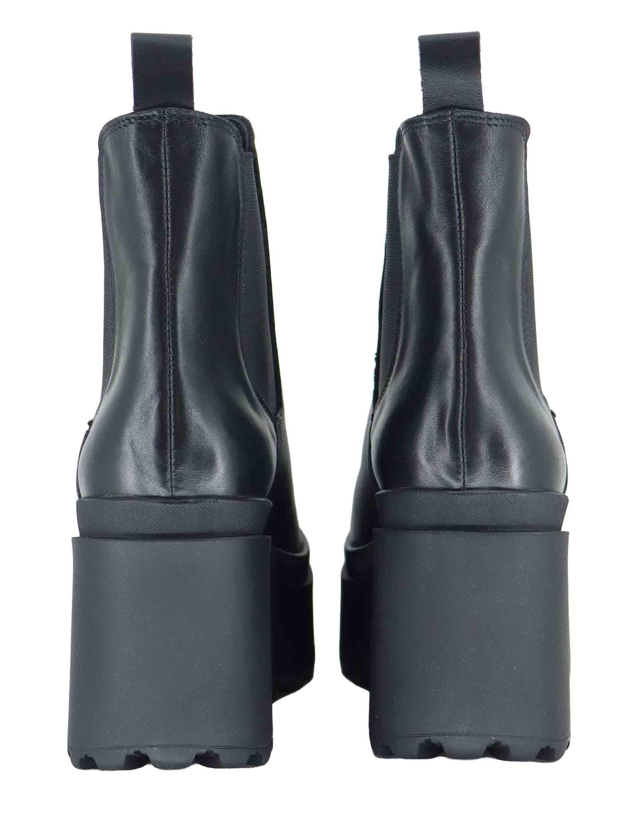 Stivaletti beatles donna in pelle nera con zeppa alta in gomma JOLLY 8 001 Tattoo 