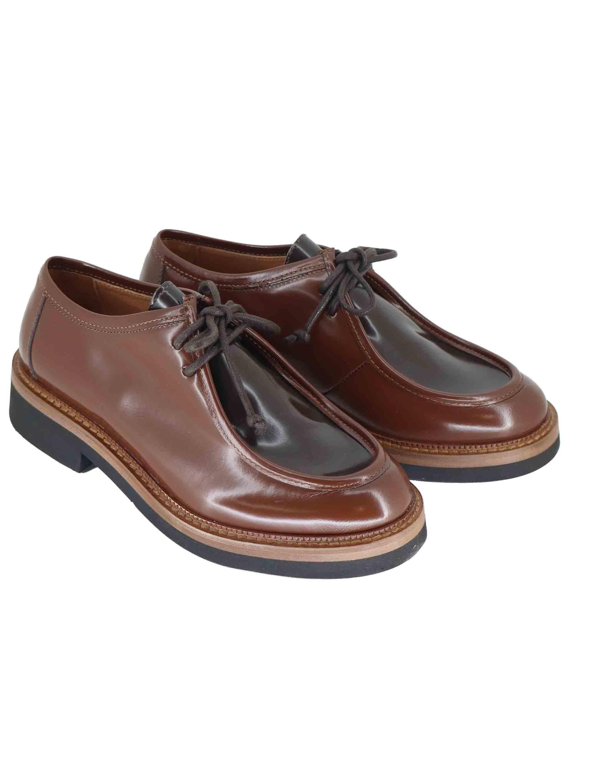 Stringate donna in pelle marrone con vaschetta in contrasto e suola in gomma SP3225 014 Spatarella 