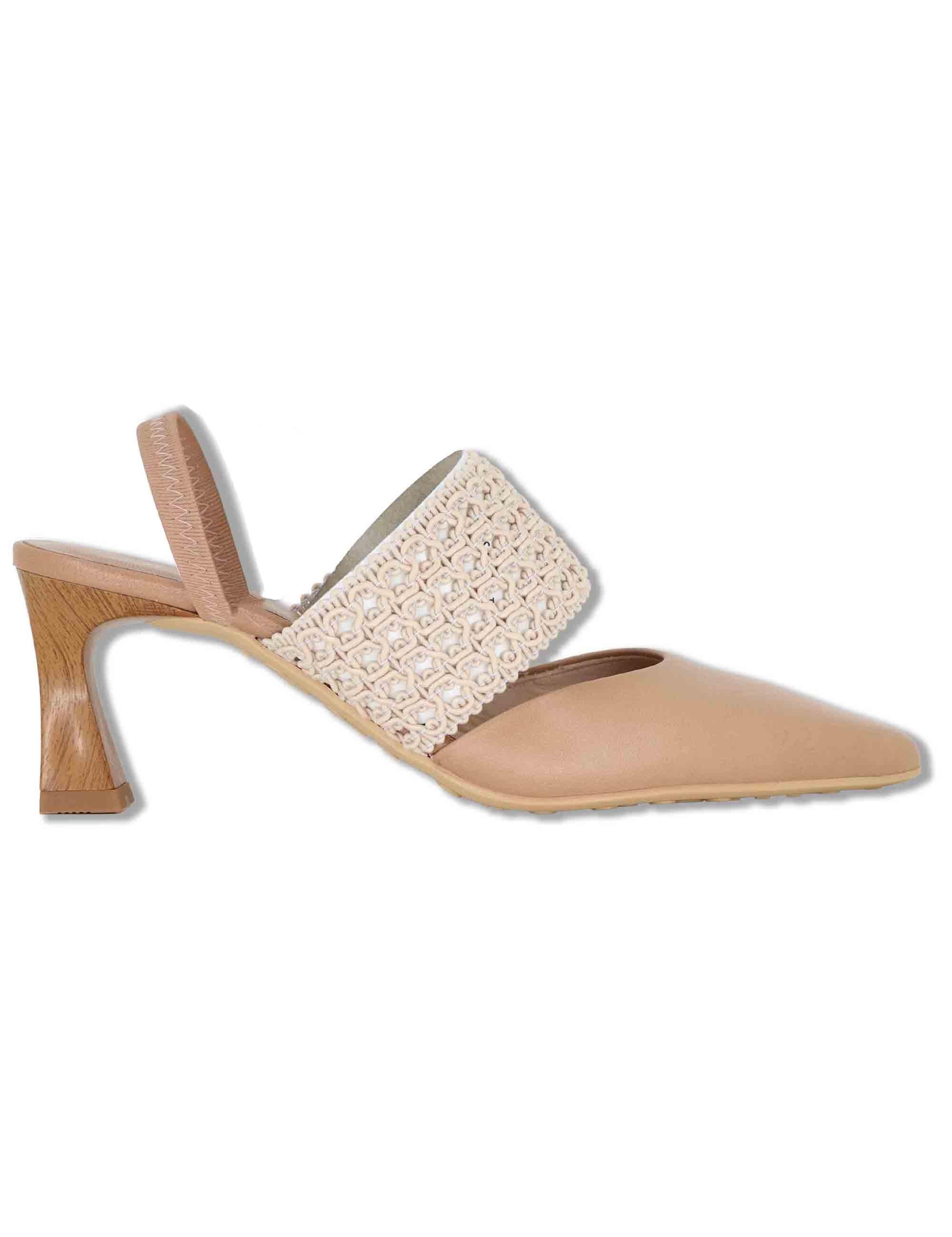 Decollete slingback donna in pelle cuoio con tacco alto e cinturino elastico HV264779 ALMOND Hispanitas 