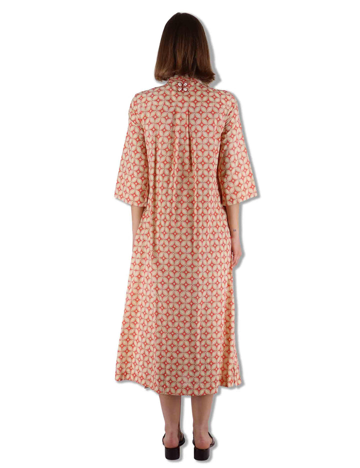 Abiti lunghi donna Floral Spin in cotone arancione fantasia e maniche lunghe JF669915215 B3111 Maliparmi 