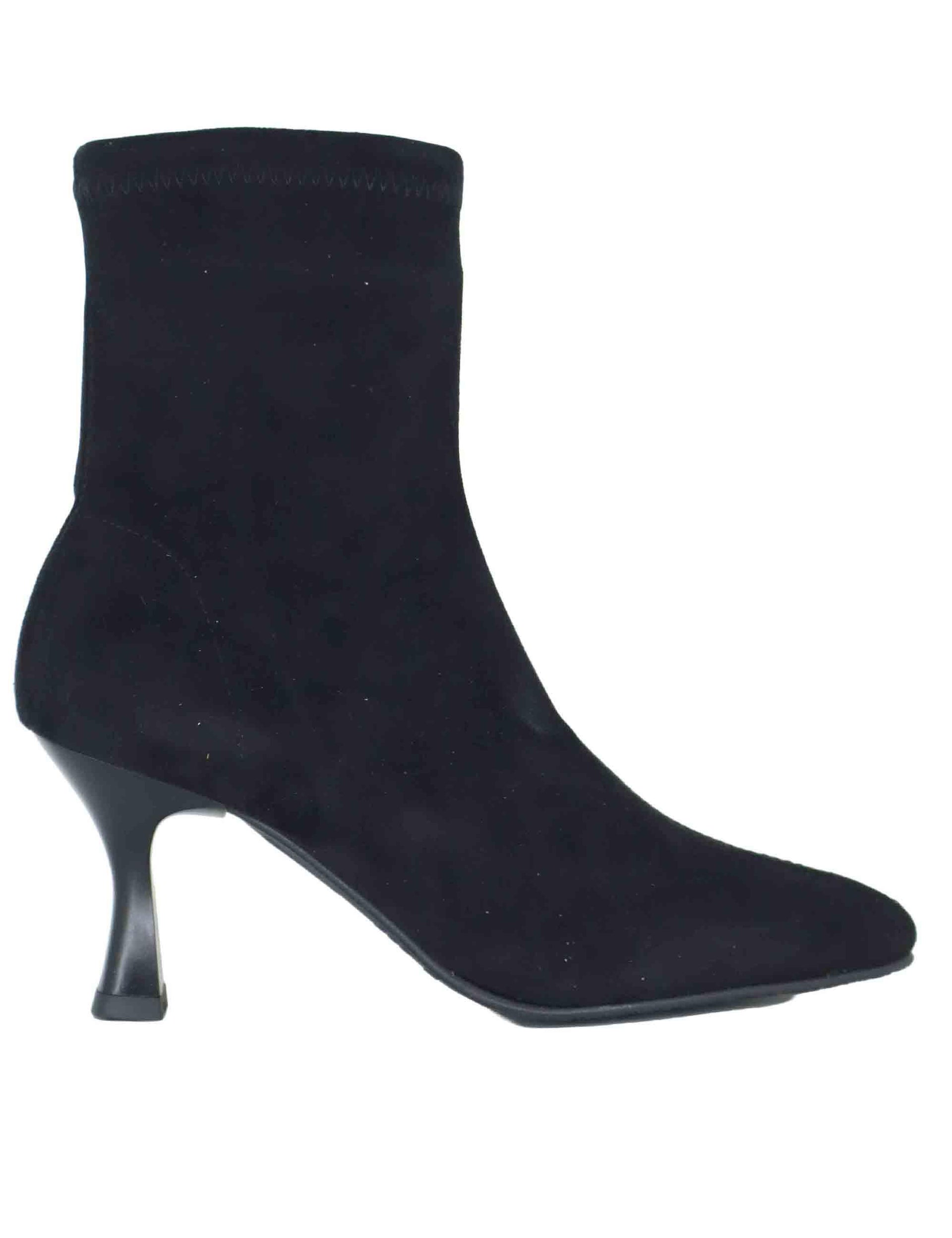 Stivaletti donna in tessuto elasticizzato nero con tacco alto e punta a punta 78042-AE 05 Miss Elastic 