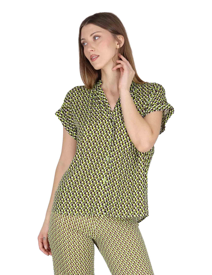 Camicie donna Flared Shirt in viscosa naturale verde stampata JABCM0001-F1526-1245 7046 Justmine 
