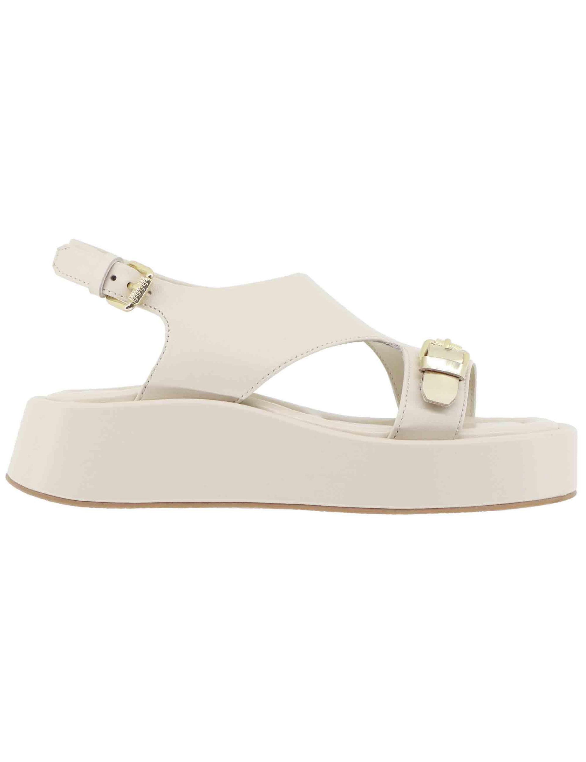 Sandali donna in pelle off white con zeppa bassa EB1504X 100W Elvio Zanon 