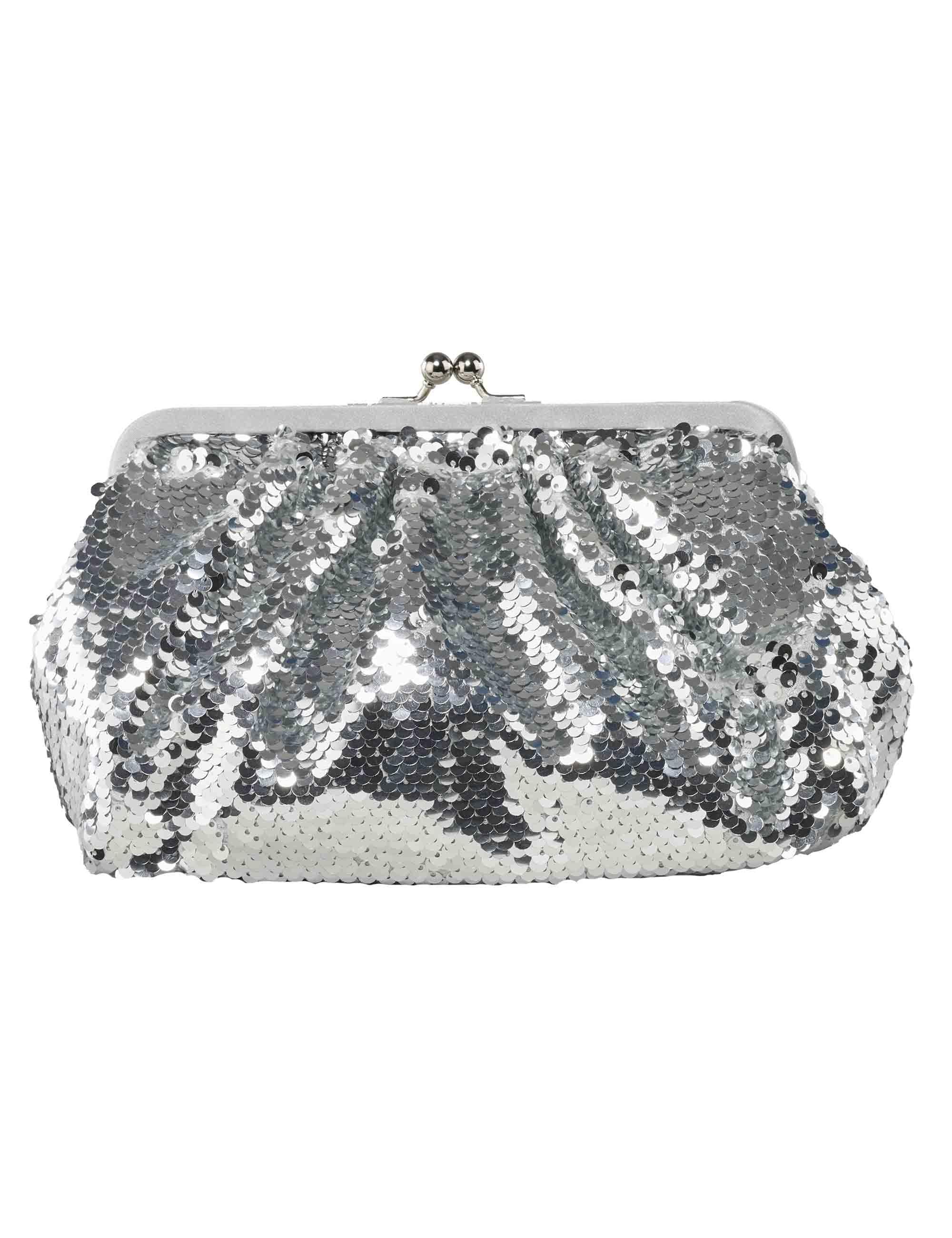 Borse donna in paillettes argento con catena ACA654 ARGENTO Anna Cecere 