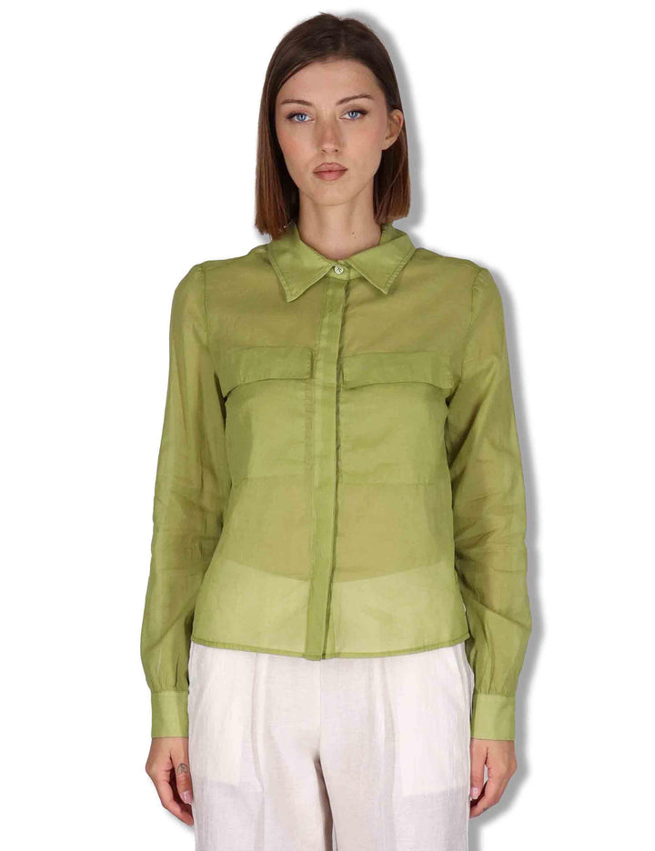 Camicie donna in puro cotone verde con tasconi e maniche lunghe JABCM0001-F1493-1230 7046 Justmine 