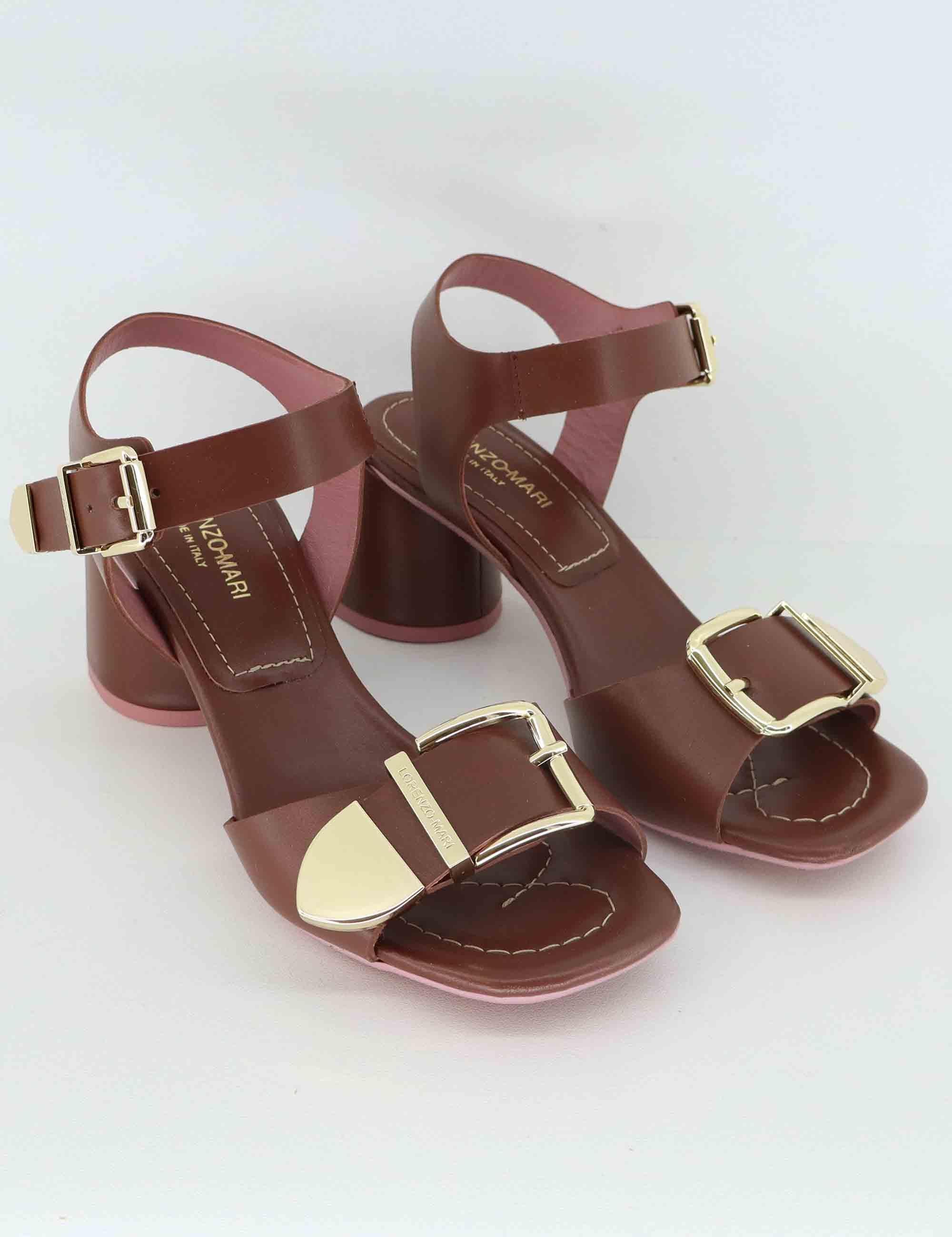 Sandali donna in pelle cuoio con fibbia oro FRESIA05 014 Lorenzo Mari 