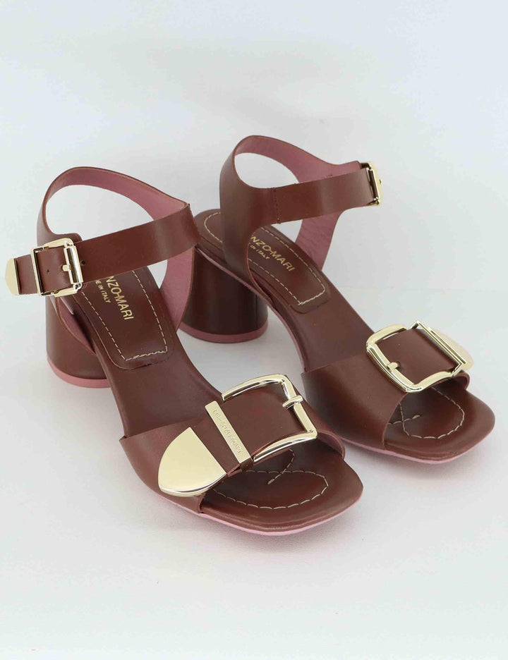 Sandali donna in pelle cuoio con fibbia oro FRESIA05 014 Lorenzo Mari 