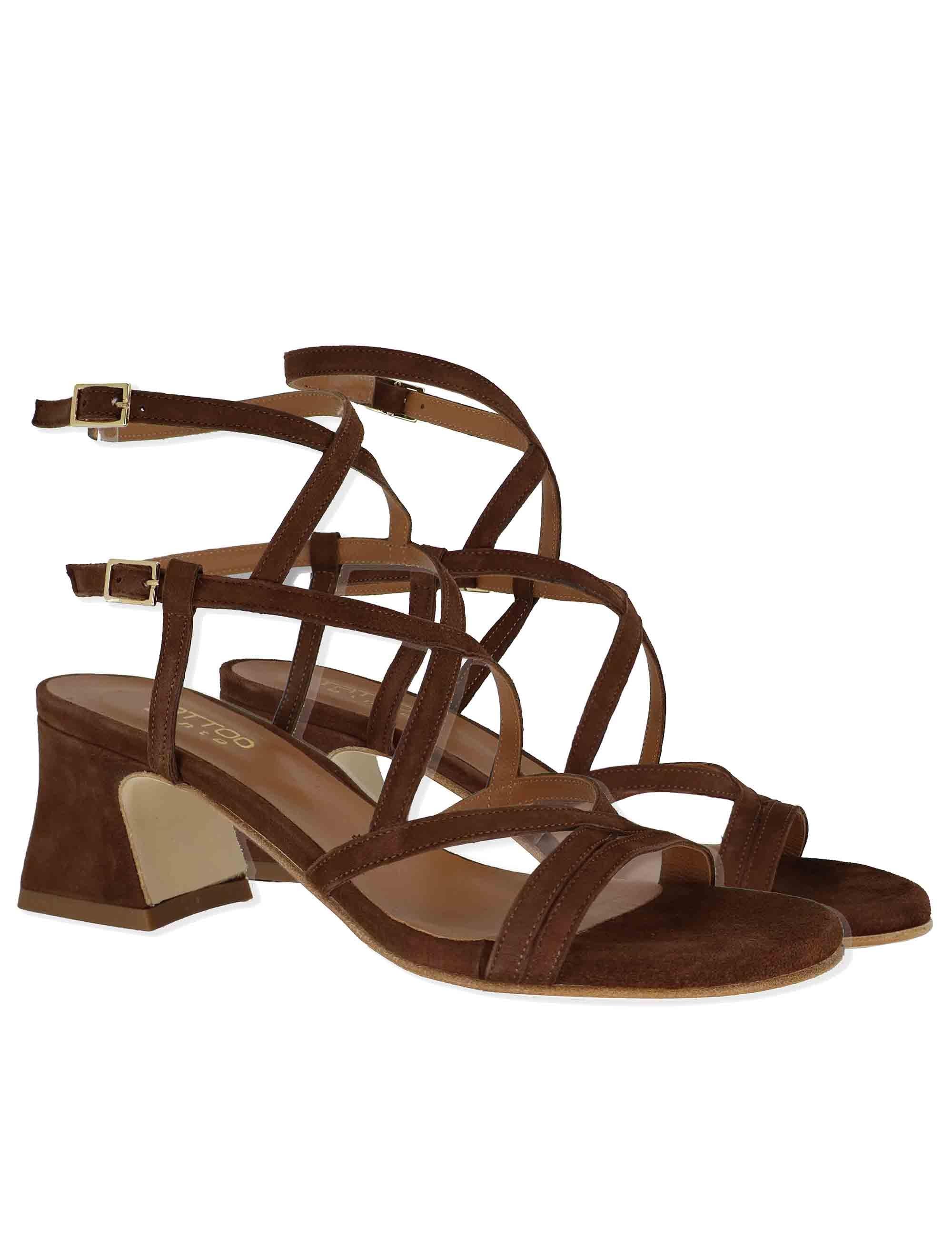 Sandali donna in camoscio marrone con cinturini e tacco medio 119 014 Tattoo 