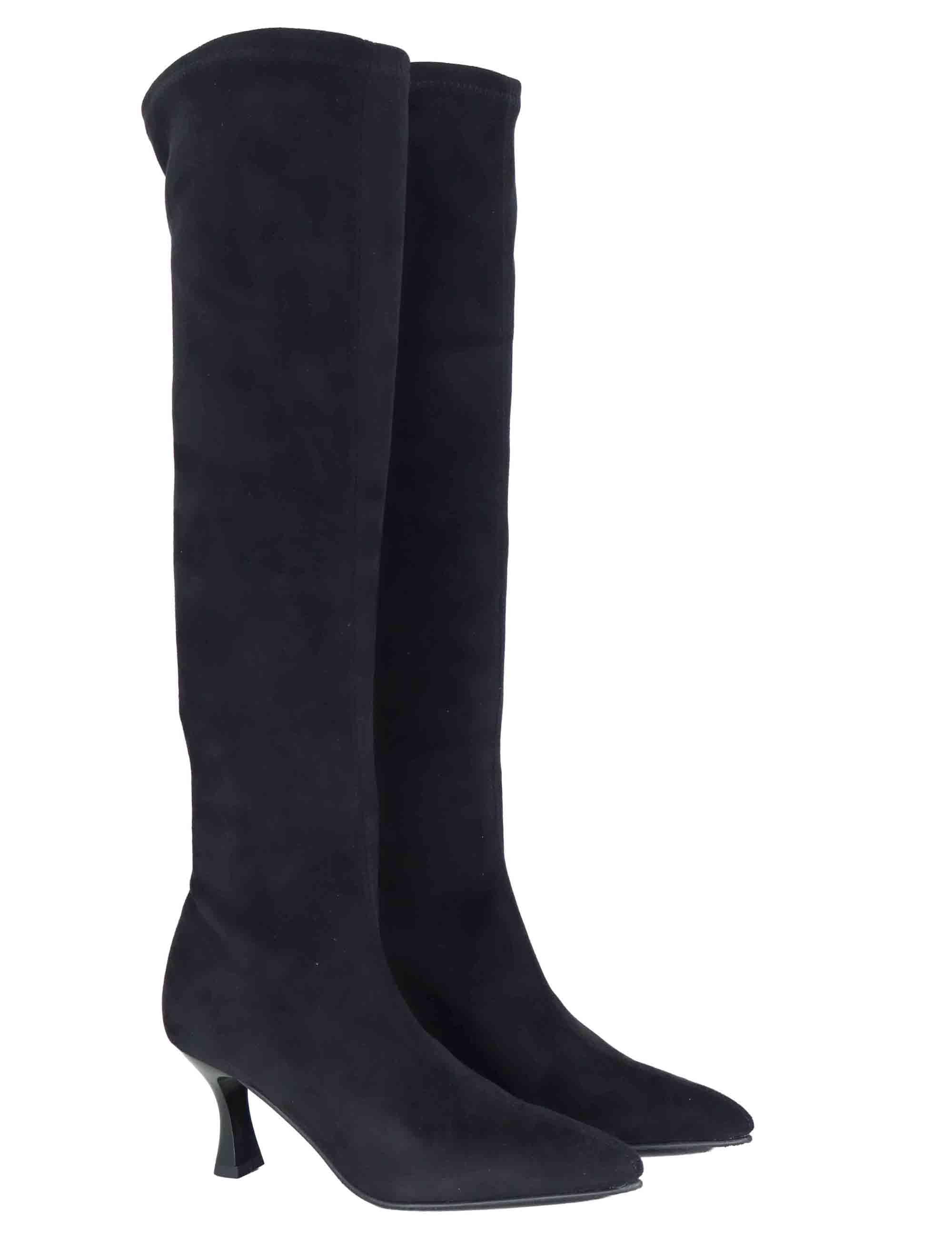 Stivali donna in tessuto elasticizzato nero con tacco alto e punta a punta 78043-AE 05 Miss Elastic 