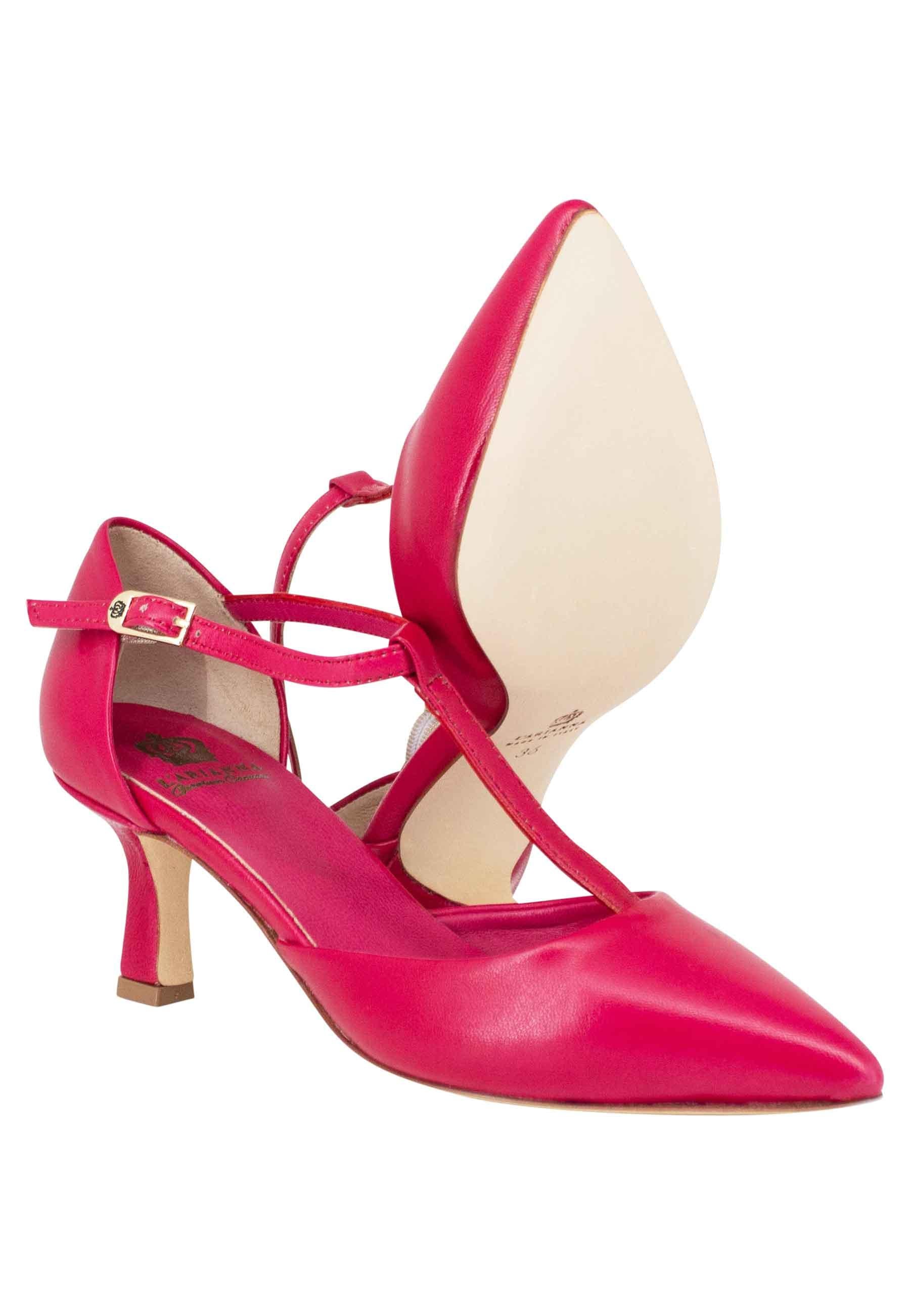 Decollete donna in pelle rossa con cinturino e punta chiusa TG1501 017 L'Arianna 