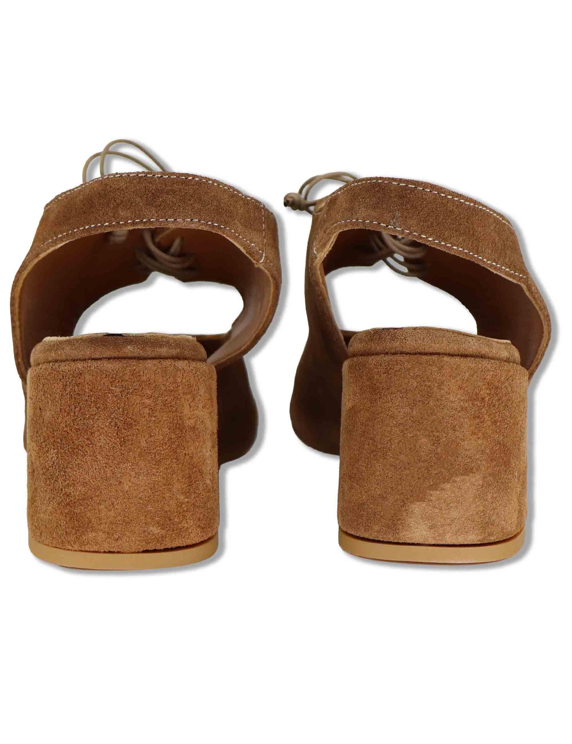 Sandali donna in camsocio cuoio con laccetti e tacco medio SP8218 014 Spatarella 