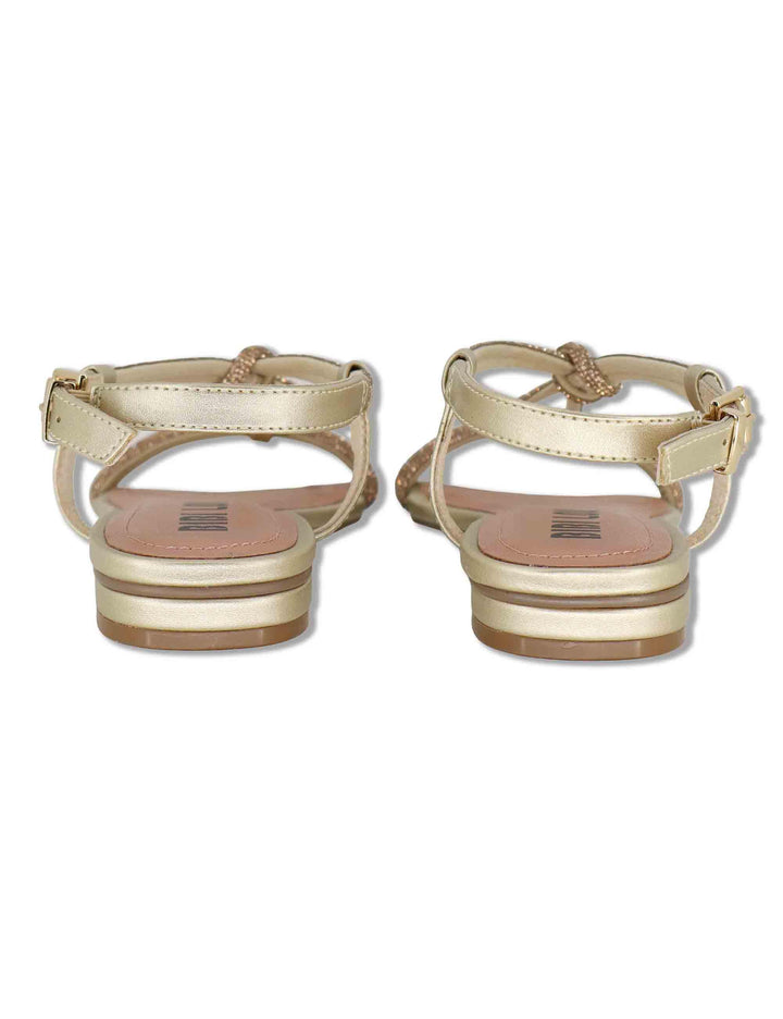 Sandali donna flat in pelle e strass oro con cinturino regolabile Myna 956Z00HG 04-ORO Bibi Lou 