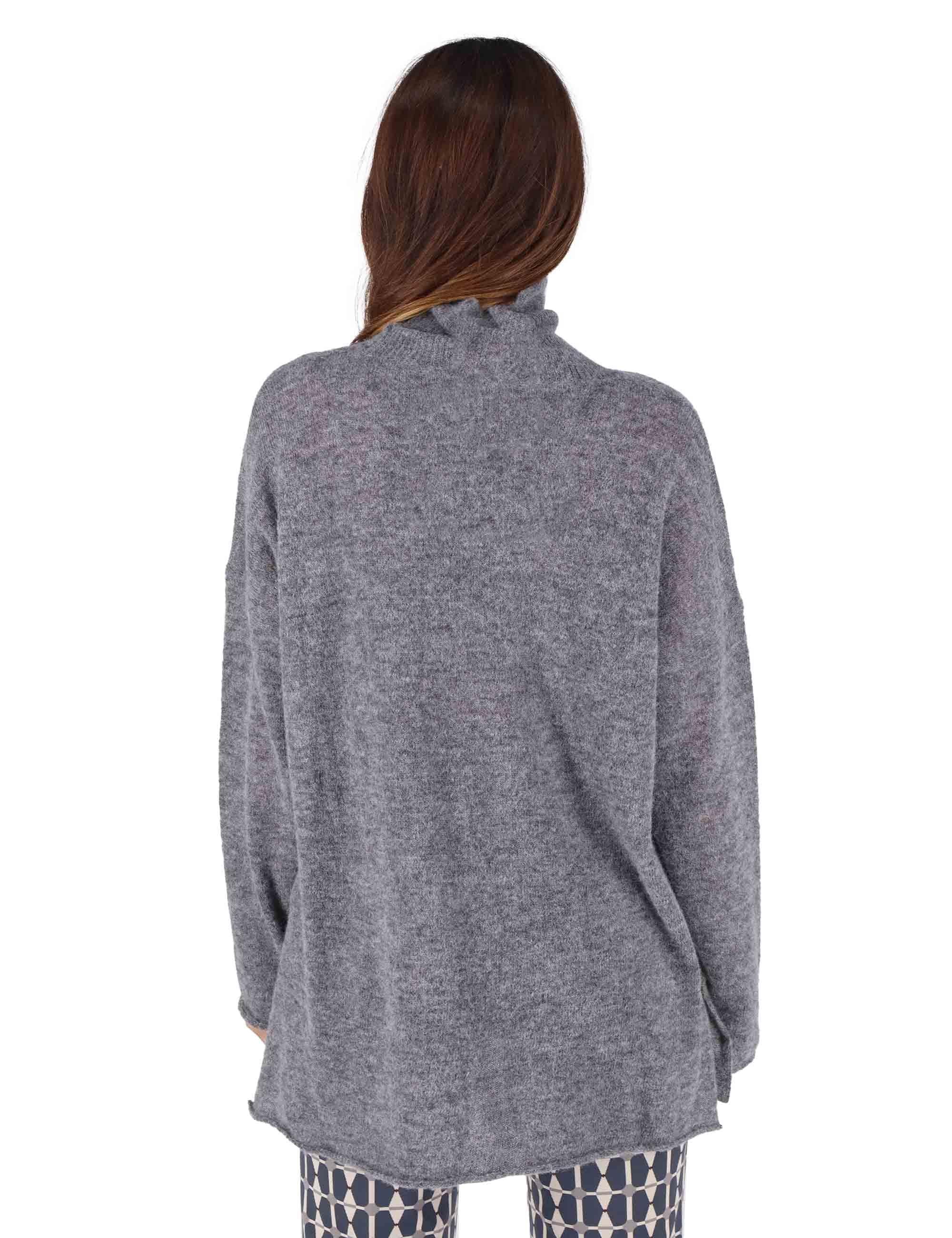 Maglioni donna in lana grigia con collo alto vestibilità over 3W25-MELISSA SHAG GREY TreBarraBi 