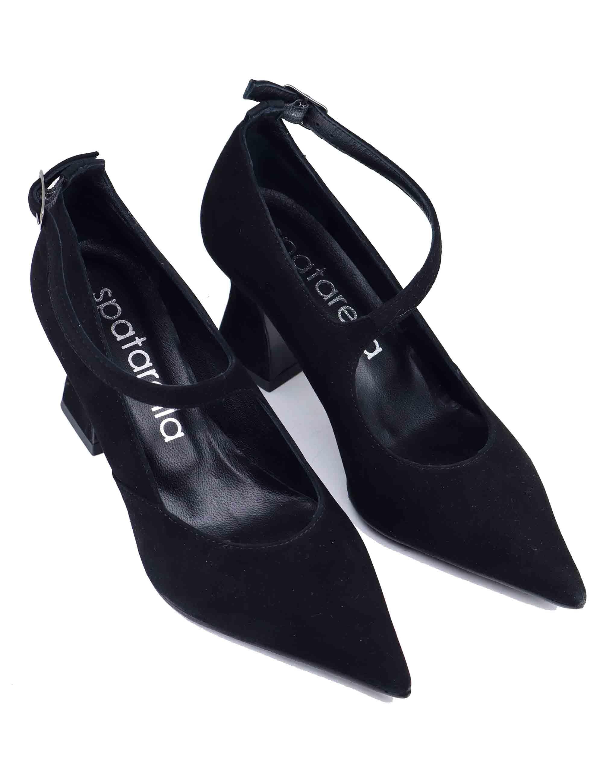 Decollete donna in camoscio nero con tacco alto SP1058 001 Spatarella 