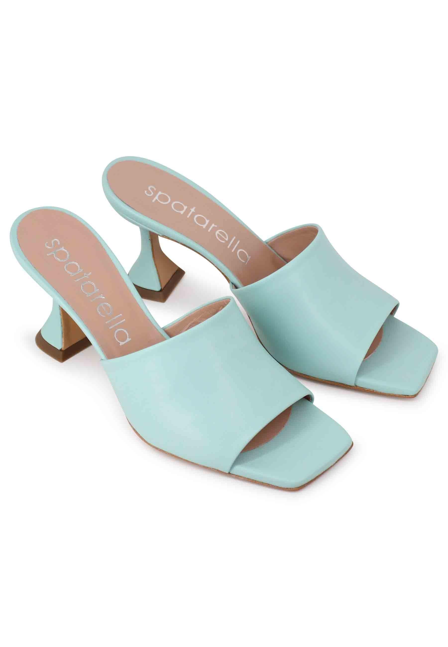 Sandali donna in pelle verde con tacco alto e punta quadra SPL35 025 Spatarella 