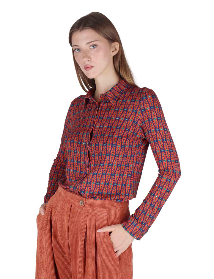 Camicie donna in jersey blu a fantasia a maniche lunghe JABCM0025-F1050 5020 Justmine 