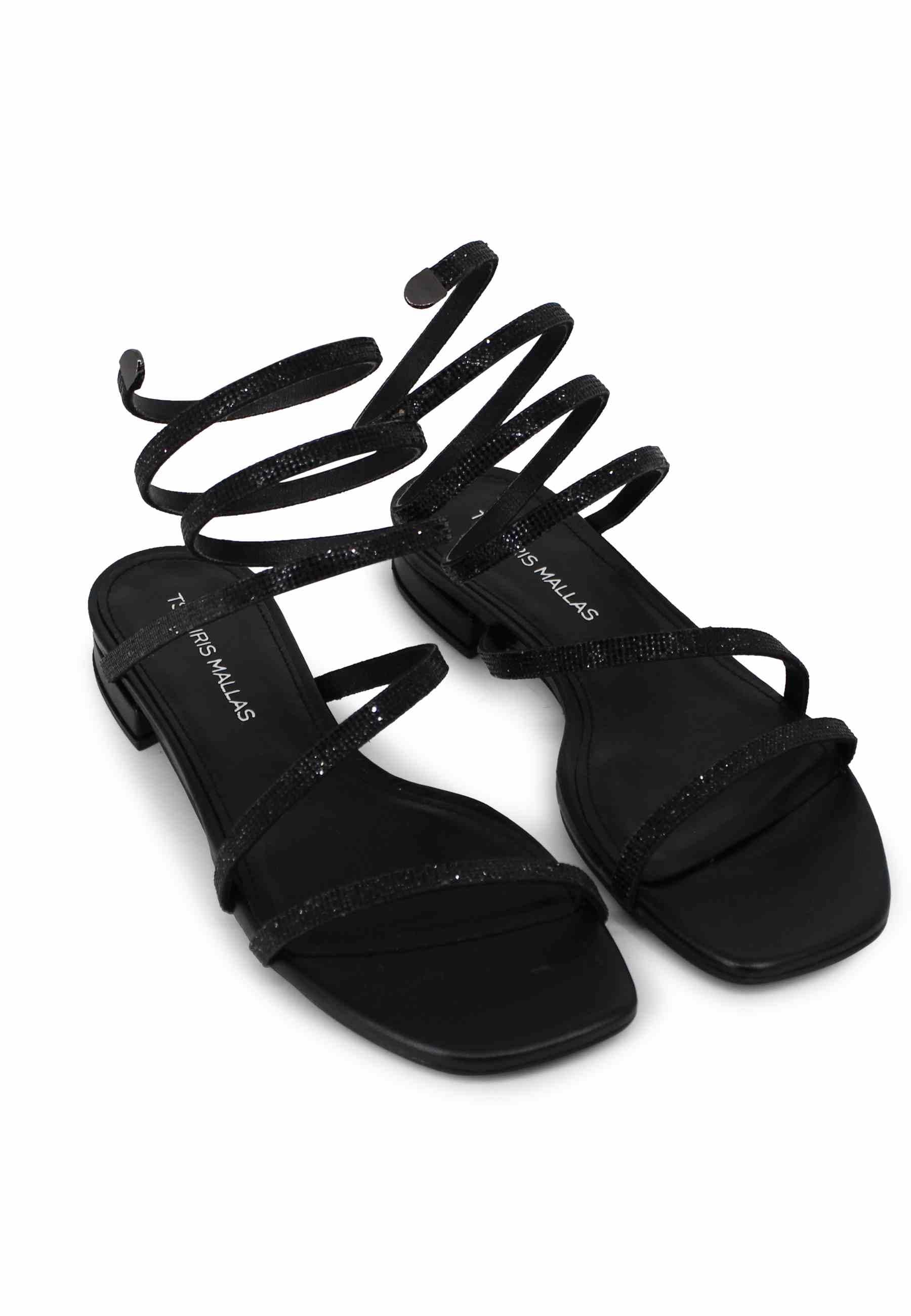 Sandali bassi donna in tessuto nero con strass e cavigliera a serpente 658 001 Tsakiris Mallas 
